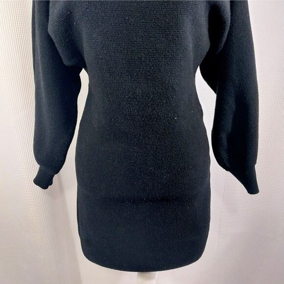 BLUIVY! RICH BLACK HEAVY/FINE KNIT PUFF SLEEVE SHEATH SWEATER DRESS! SZ L - Picture 4 of 8